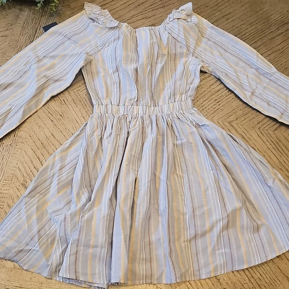 Striped Long Sleeve Dress Size 12 NWT - Light Blue & Cream